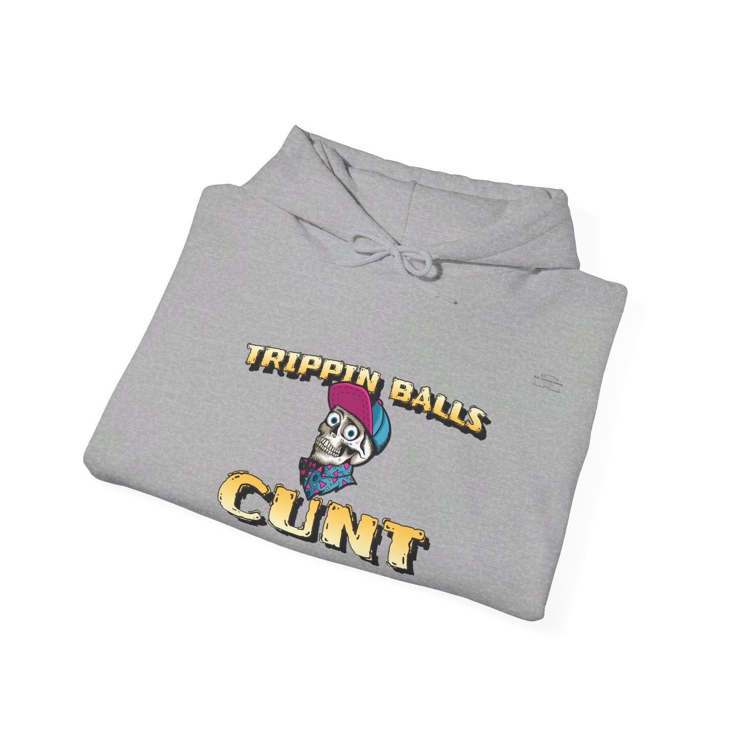 English 'Trippin balls cunt', Skull wearing cap - Unisex Heavy Blend Hoodie - Rude Translation Clothing