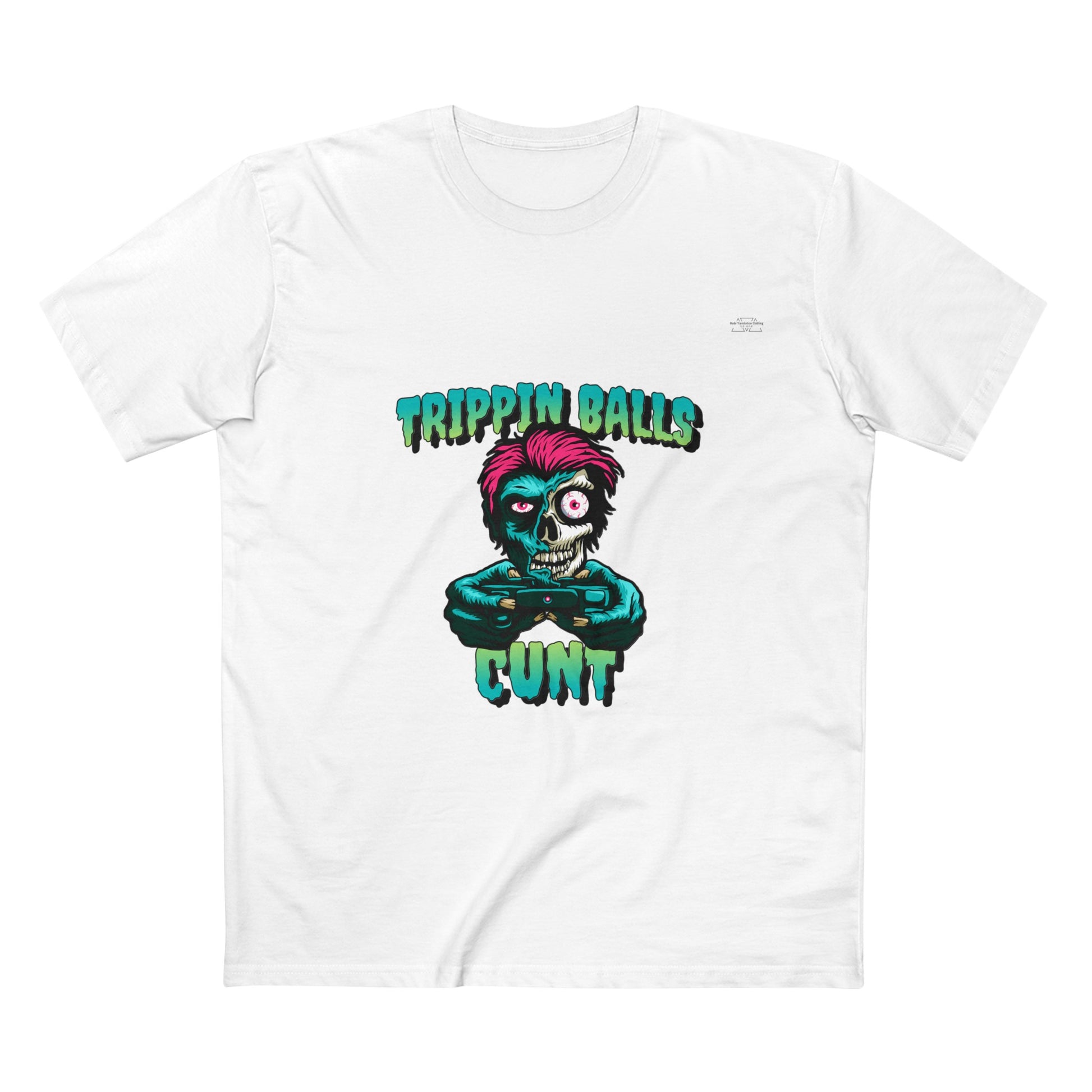 Skull - Men's Staple Tee, English 'Trippin balls cunt' - Rude Translation Clothing