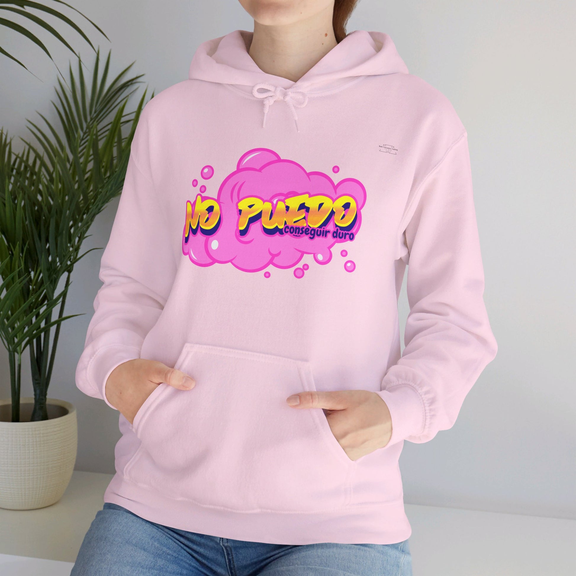 Spanish 'I can't get hard', Pink Graffiti - Unisex Heavy Blend Hoodie - Rude Translation Clothing