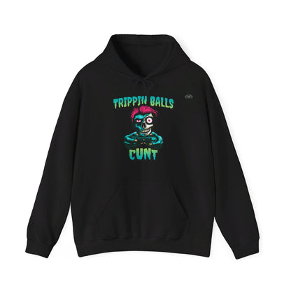 English 'Trippin balls cunt', Gaming Zombie Skull - Unisex Heavy Blend Hoodie - Rude Translation Clothing