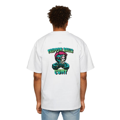 Skull - Men's Heavy Oversized Tee, English 'Trippin balls cunt' - Rude Translation Clothing